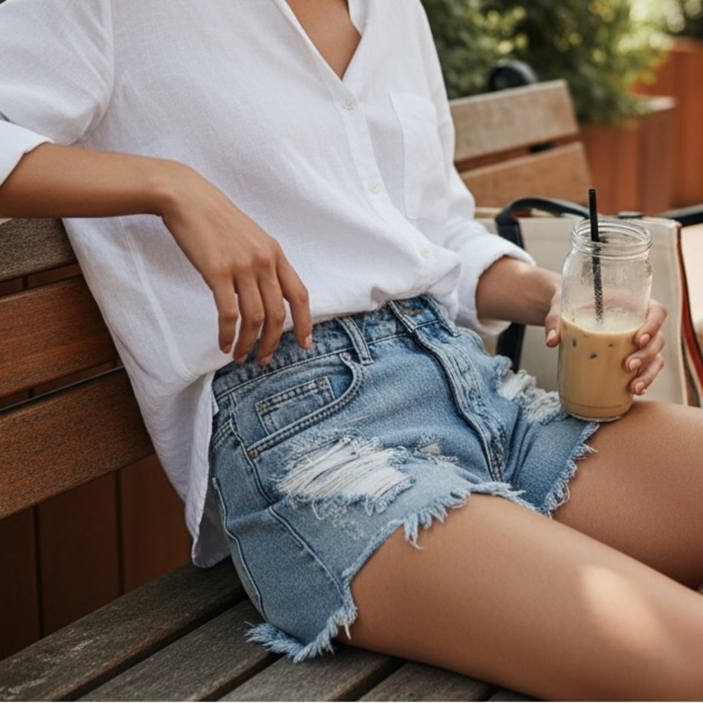 Signature Eight Distressed Ultra Mini Denim Skirt